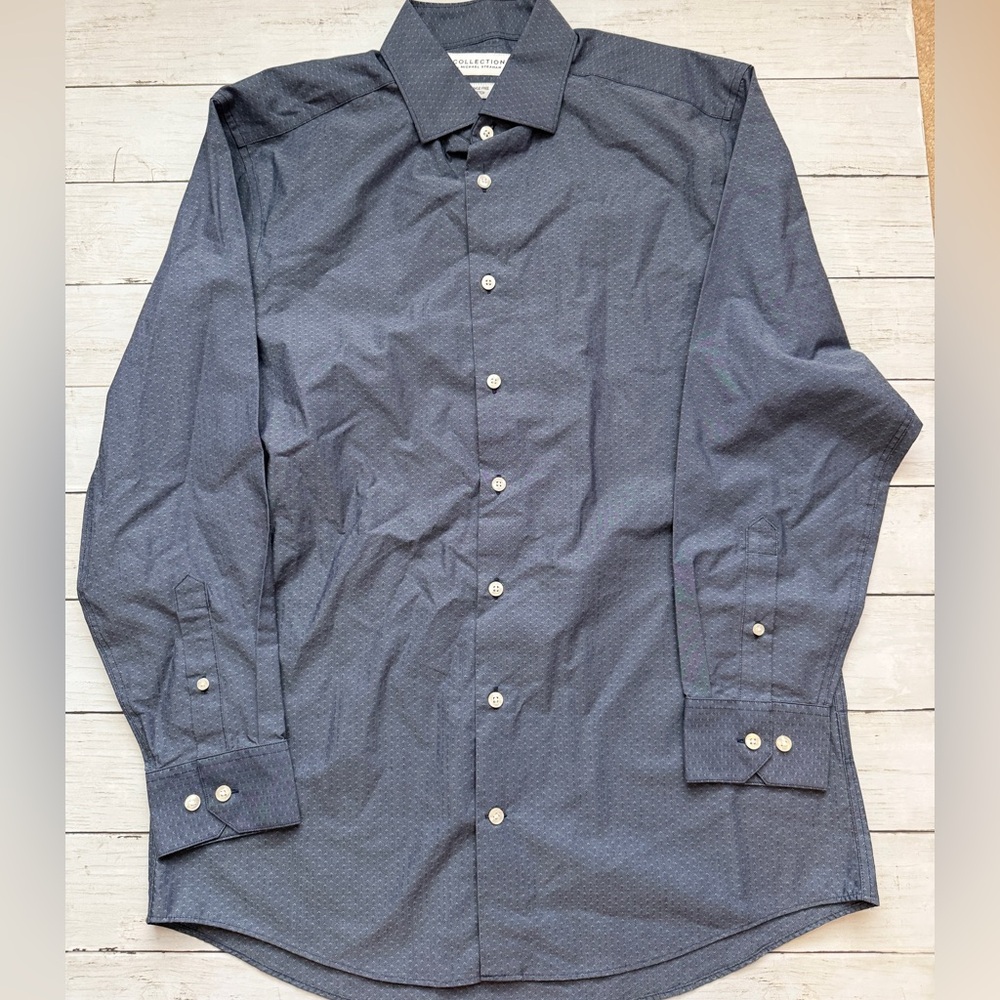 Michael Strahan Collection Dress Shirt Mens 16 32/33 Blue Fitted Wrinkle Free